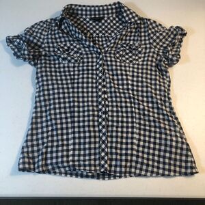 Banana Republic Womens Blouse Medium Gingham 100% Cotton Soft Grunge Rockabilly